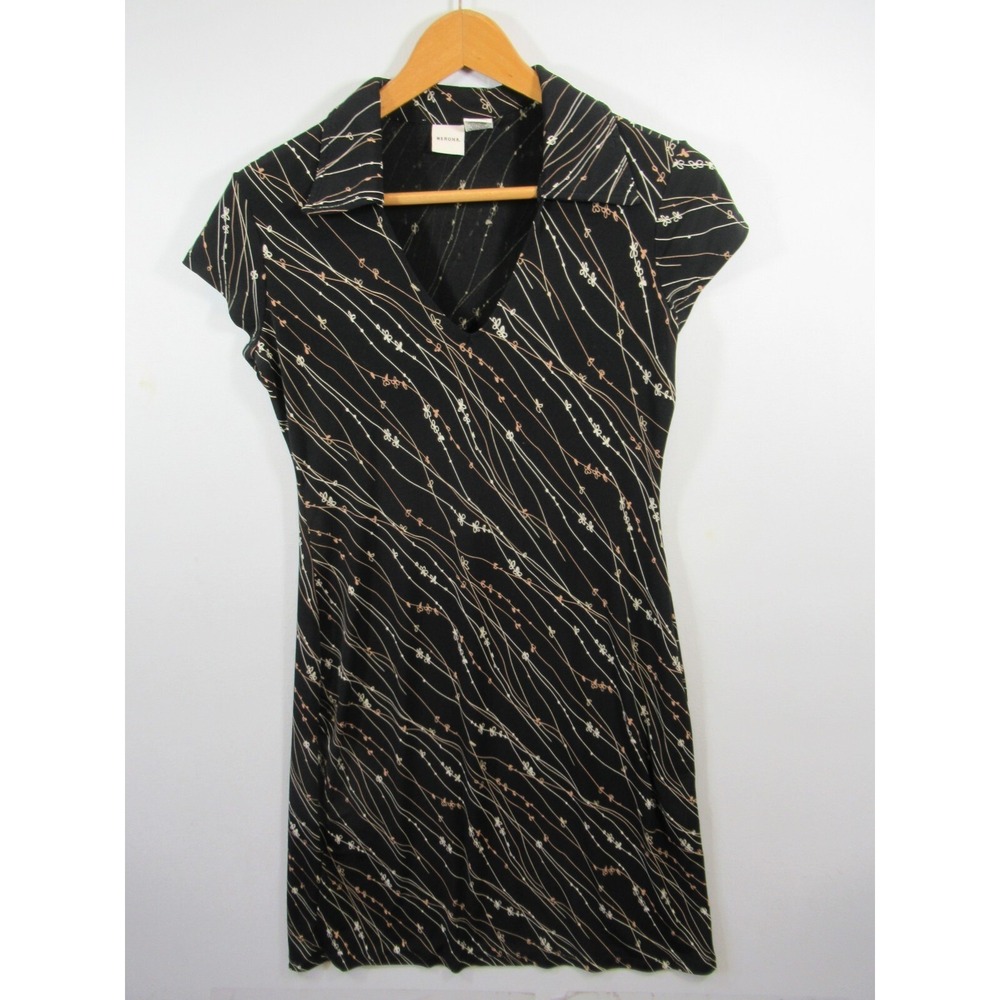 Vintage 90s Y2K Merona Cap Sleeve Stretch Dress Women Medium Black V-neck